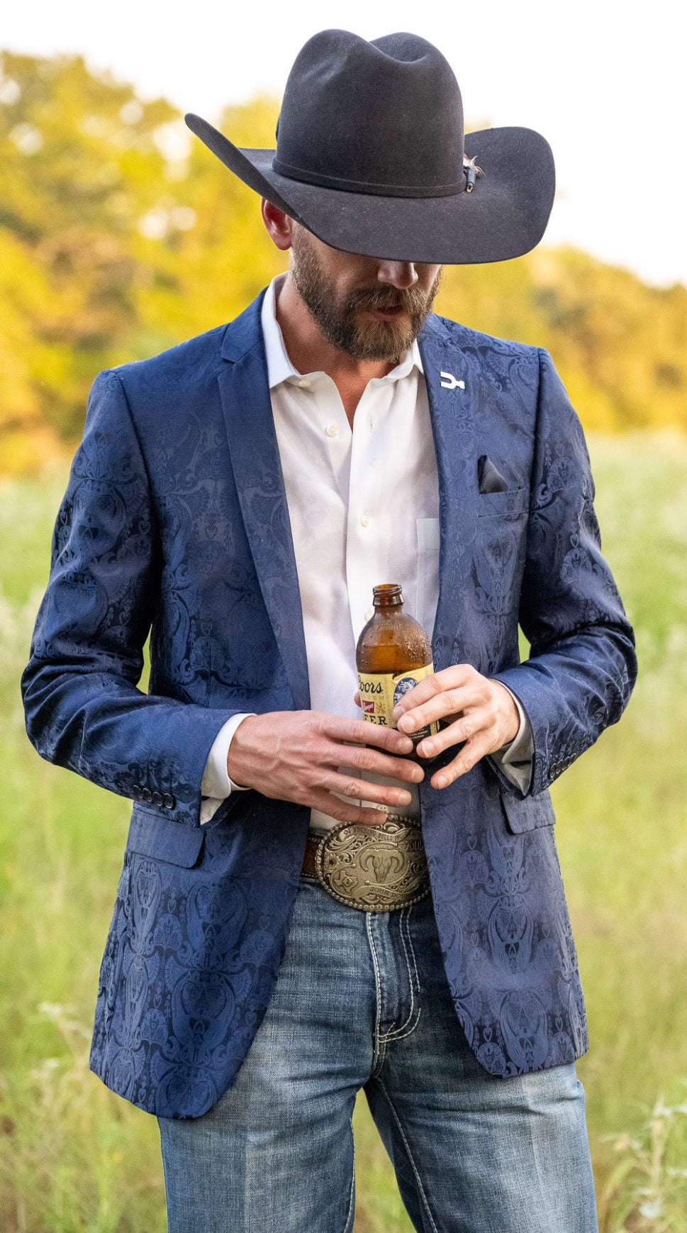 Cobalt Blue Mosaic Cowboy Sport Coat – Athletic Fit Western Jacket