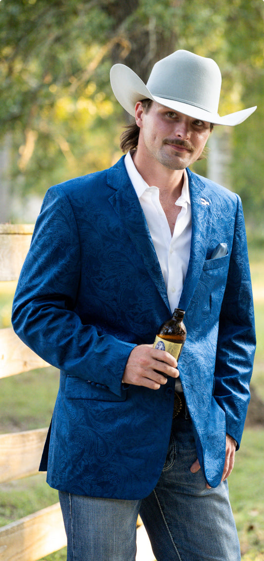 New! Carved Blue Paisley Cowboy Sport Coat