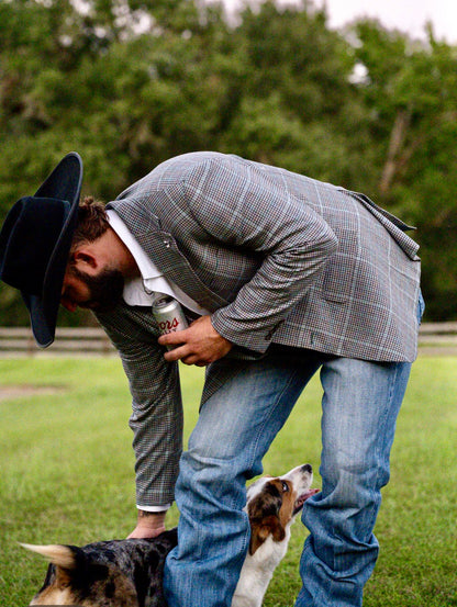 New! Turquoise, Grey, Brown Checkered Plaid Cowboy Sport Coat