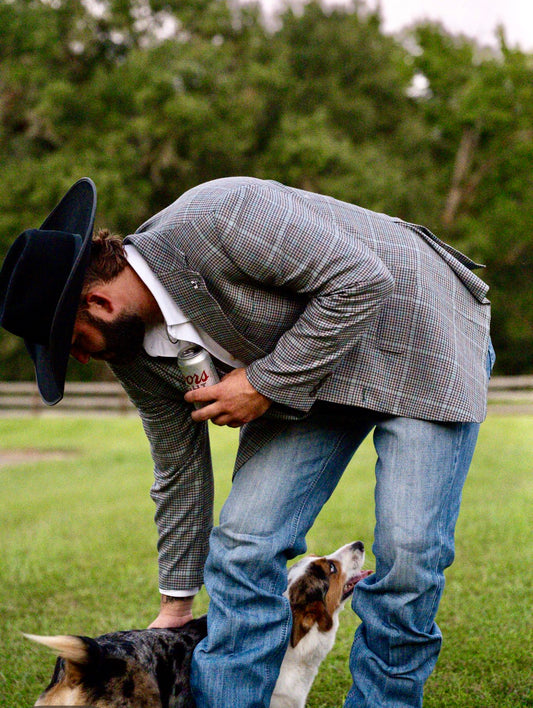 New! Turquoise, Grey, Brown Checkered Plaid Cowboy Sport Coat