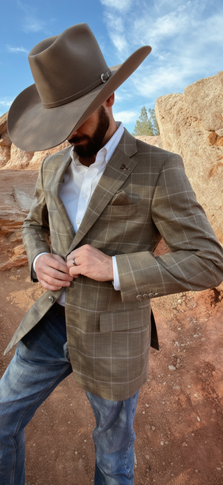 New!! Pecan Brown Windowpane Cowboy Sport Coat