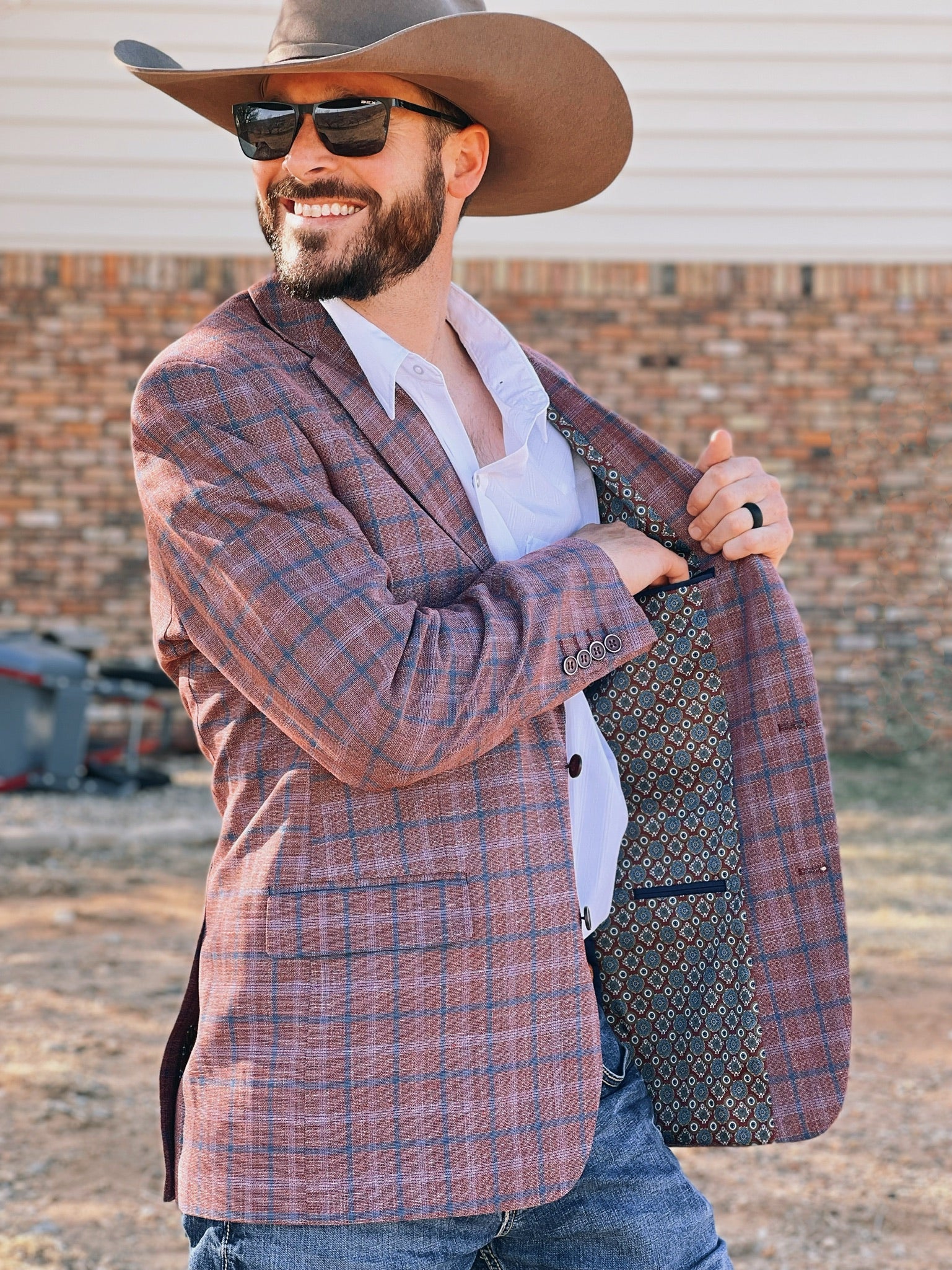 Brick Red Western Suit Jacket Classic Fit Windowpane Dress Coat Espuela Design Co. Brick Red Western Suit Jacket Classic Fit Windowpane Dress Coat Espuela Design Co.