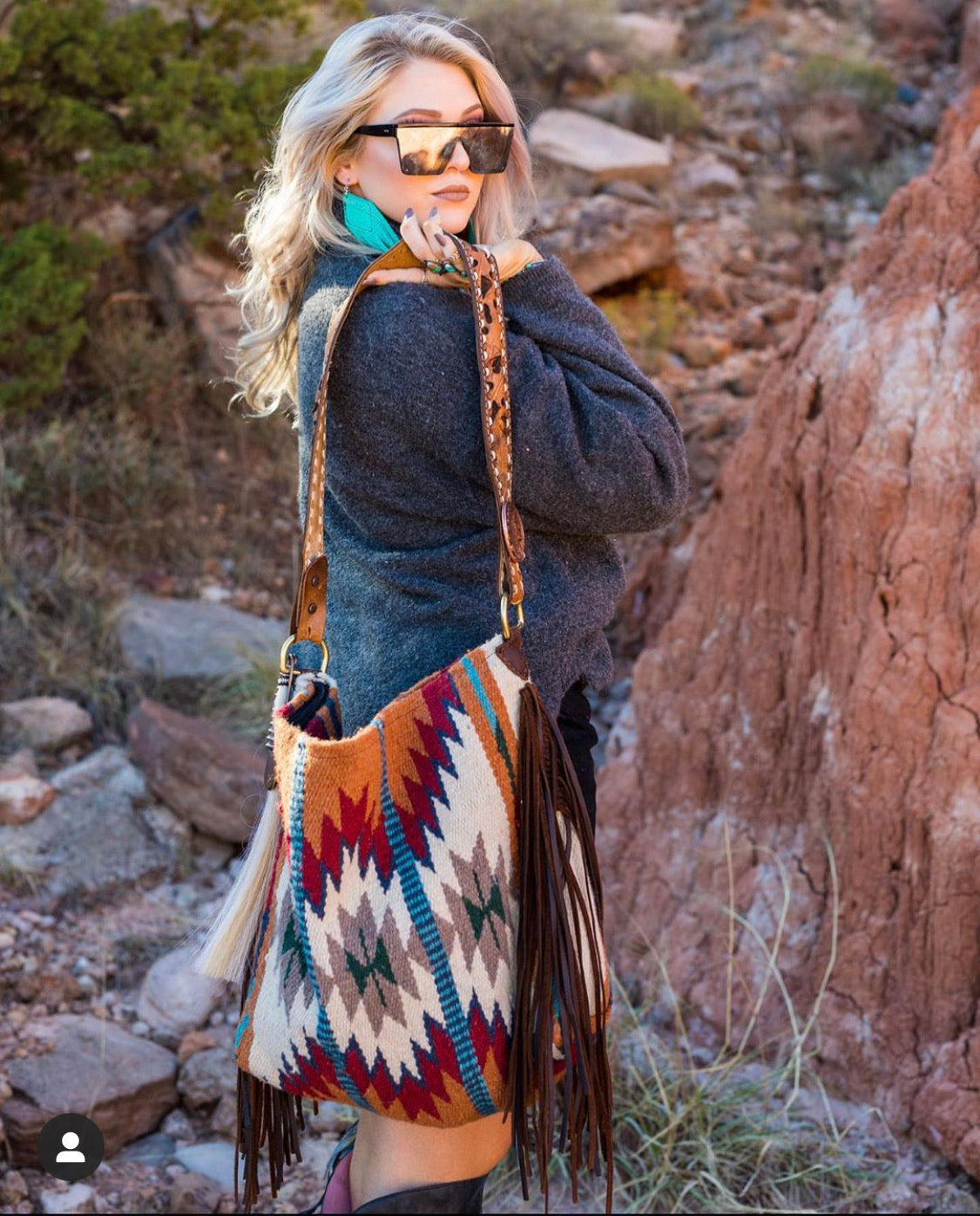 Boho Leather Fringed Bag Large Size Antique Brown Bohemian 