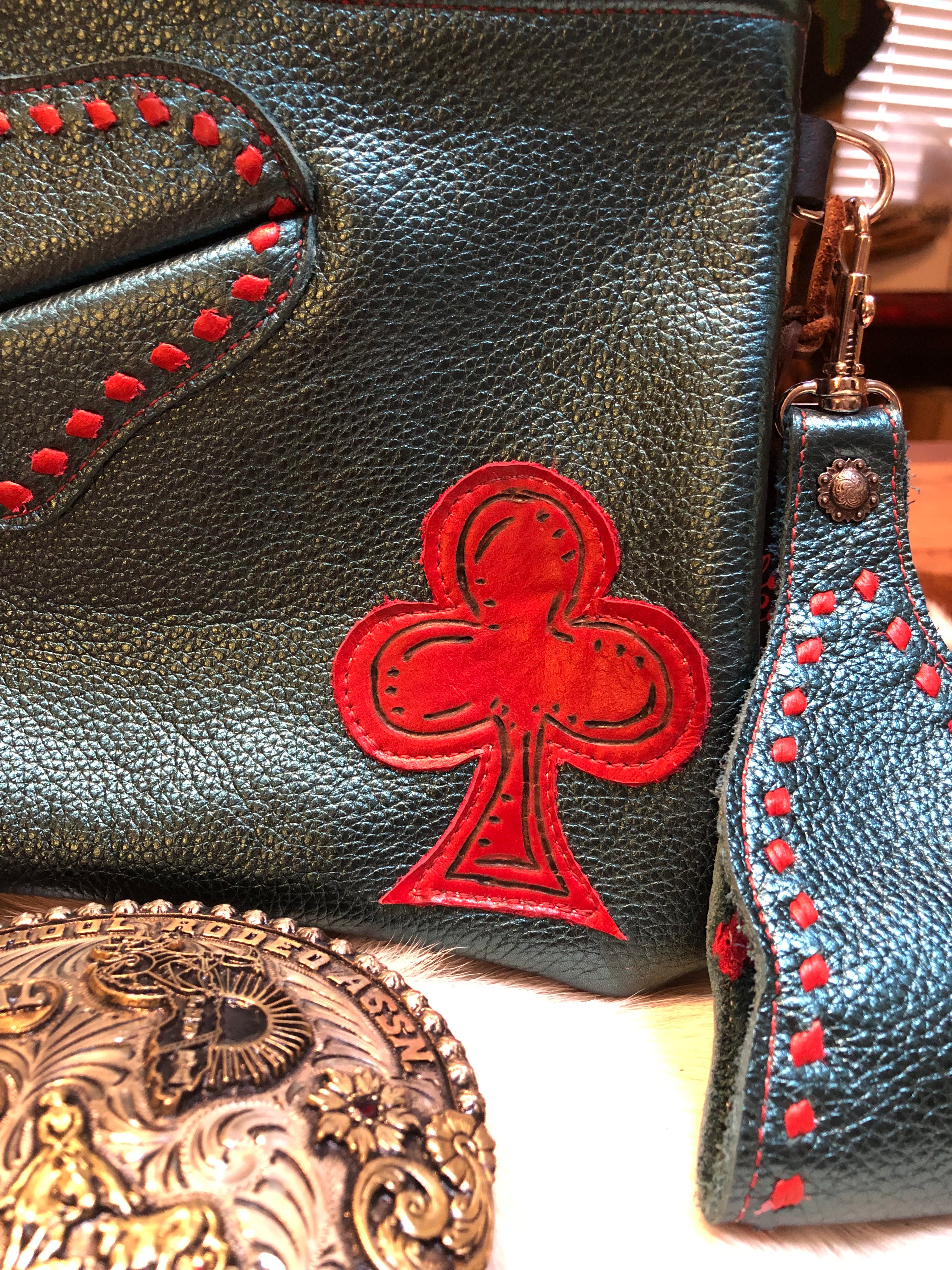Metallic Turquoise Leather Chap Bag