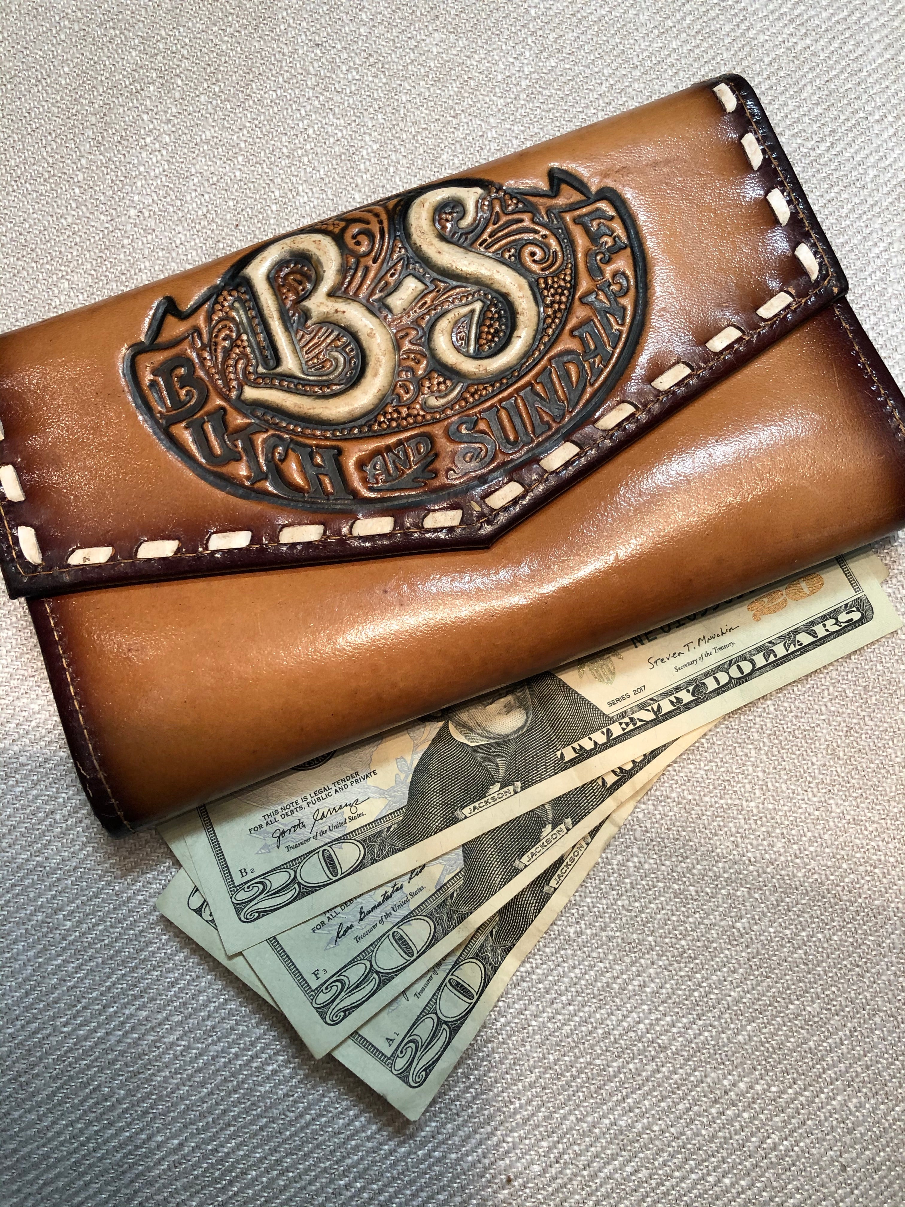 Vintage 1950's Red Tooled Leather Bi Fold Wallet Tooled 